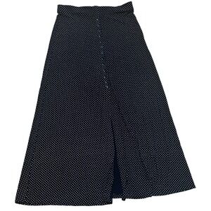 es-se Women's Petite Large Black White Pull On Polka Dot Button Front Midi Skirt